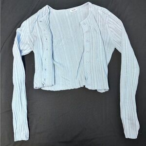 SOLD Blue Long-Sleeve Ribbed Cardigan